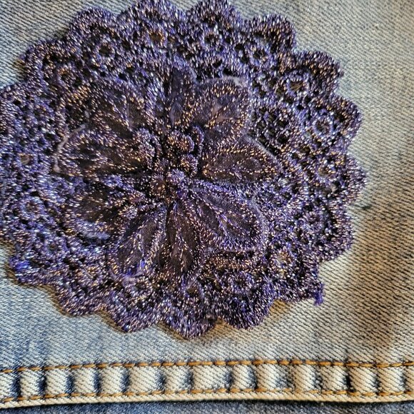 Desigual Denim Jacket Crochet Sleeve Overlay, Embroidery,  Removable Knit Collar - Picture 13 of 16